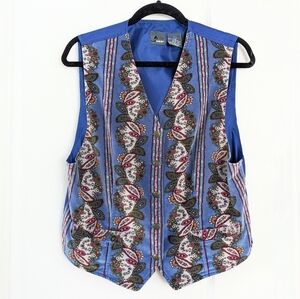Vintage Lizwear Blue Velvet Floral Vest 70's, Sleeveless cotton Top Large